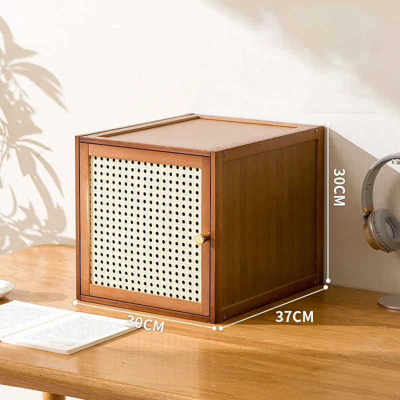 Bamboo Wood Grids Stackable Storage Cabinet