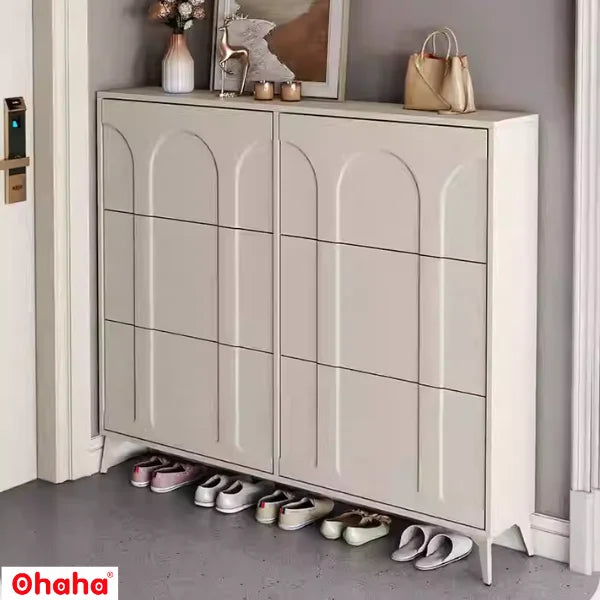 Smart Vertical Layout to Maximize Space High-End Smart Shoe Cabinet with Multiple Compartments Compact Wooden Structure