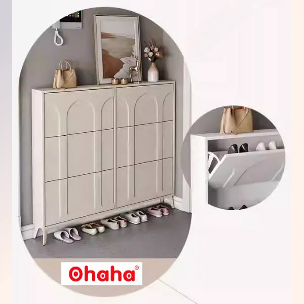 Smart Vertical Layout to Maximize Space High-End Smart Shoe Cabinet with Multiple Compartments Compact Wooden Structure