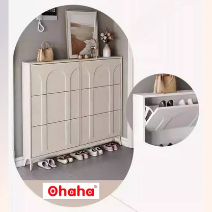 Smart Vertical Layout to Maximize Space High-End Smart Shoe Cabinet with Multiple Compartments Compact Wooden Structure