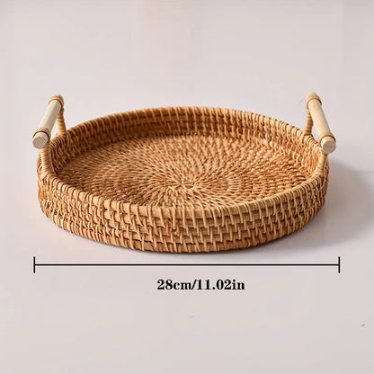 Handwoven Rattan Tray with Handles