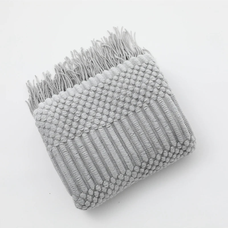 Lightweight Faux Cashmere Knit Throw Blanket with Tassels