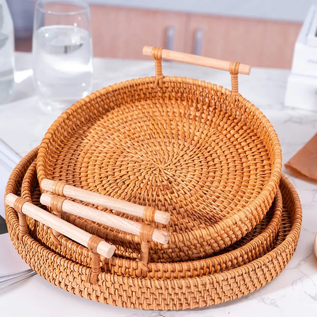 Handwoven Rattan Tray with Handles