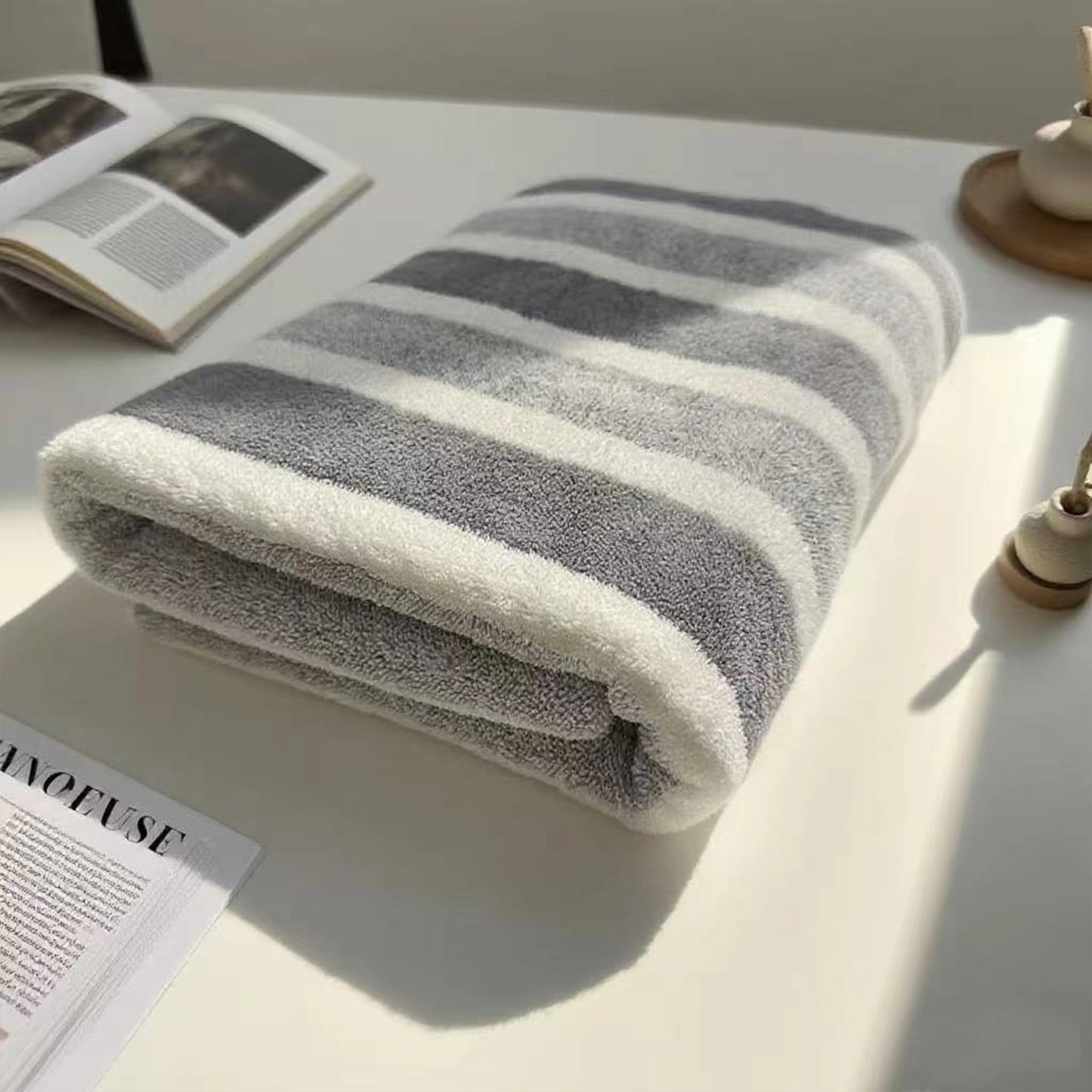 Bath Striped Towel - Green or Grey