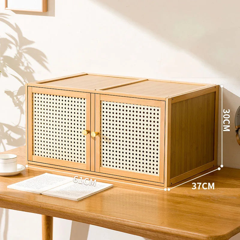 Bamboo Wood Grids Stackable Storage Cabinet
