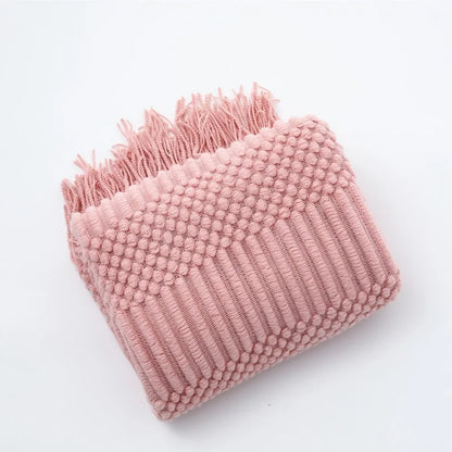 Lightweight Faux Cashmere Knit Throw Blanket with Tassels