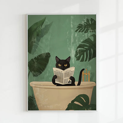 Black Cat Bathroom Poster - Multiple sizes and designs