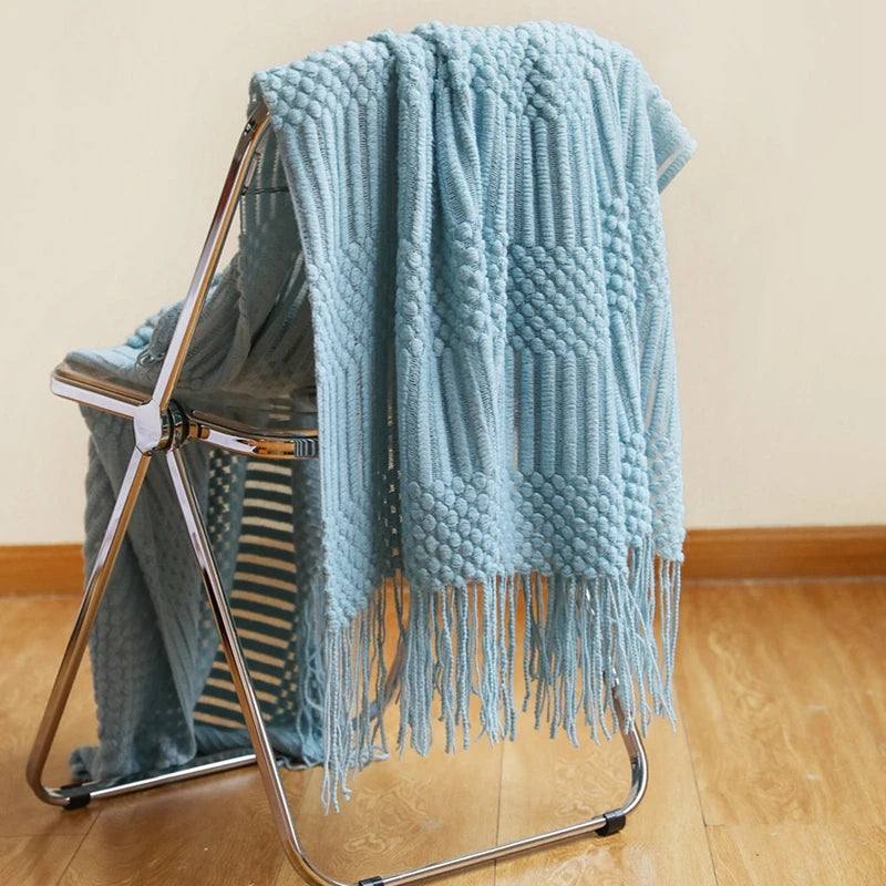 Lightweight Faux Cashmere Knit Throw Blanket with Tassels