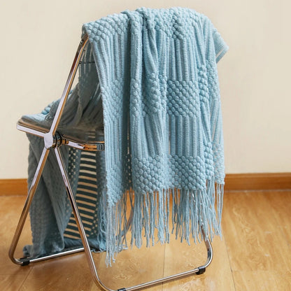 Lightweight Faux Cashmere Knit Throw Blanket with Tassels