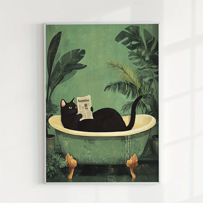Black Cat Bathroom Poster - Multiple sizes and designs