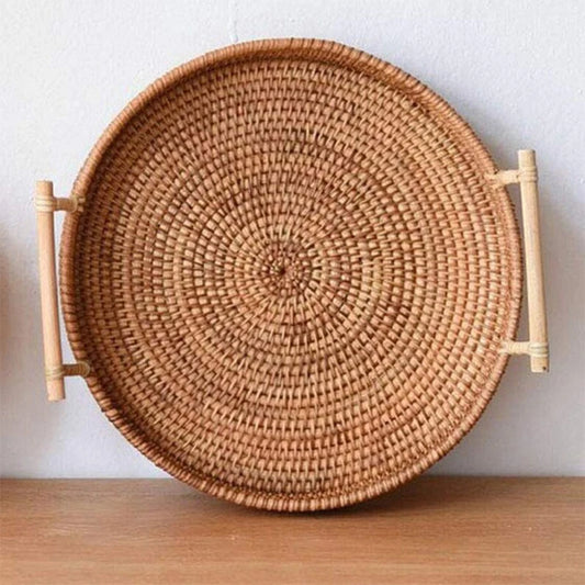 Handwoven Rattan Tray with Handles