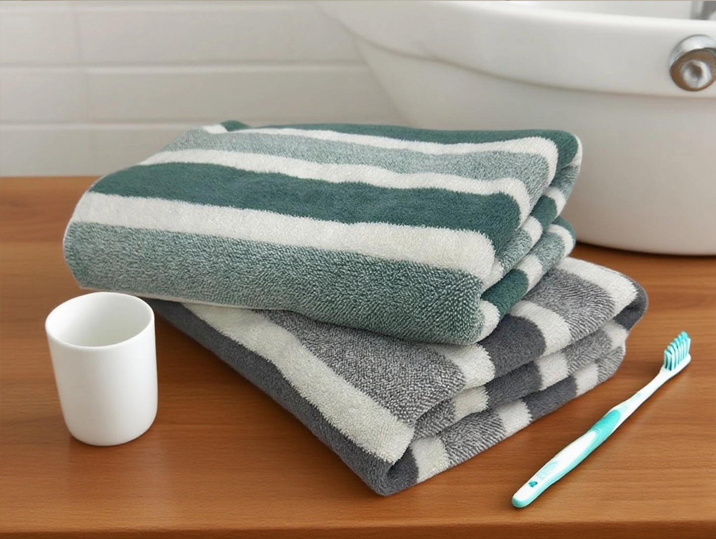 Bath Striped Towel - Green or Grey