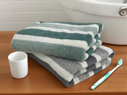 Bath Striped Towel - Green or Grey