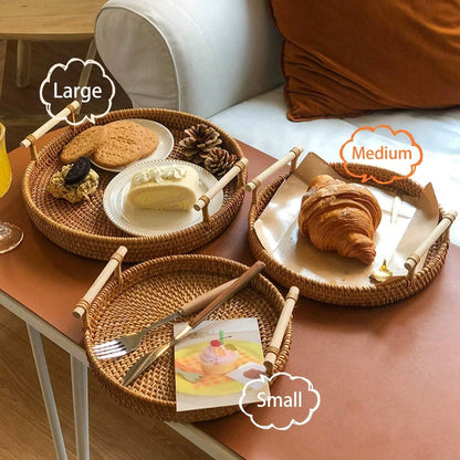 Handwoven Rattan Tray with Handles