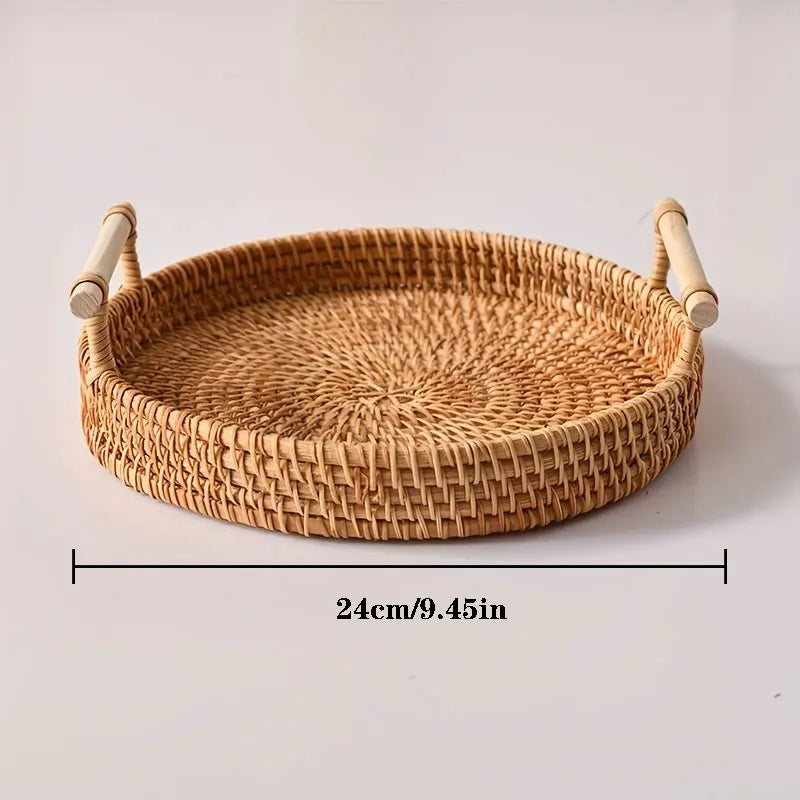 Handwoven Rattan Tray with Handles