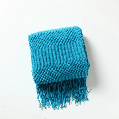 Lightweight Faux Cashmere Knit Throw Blanket with Tassels