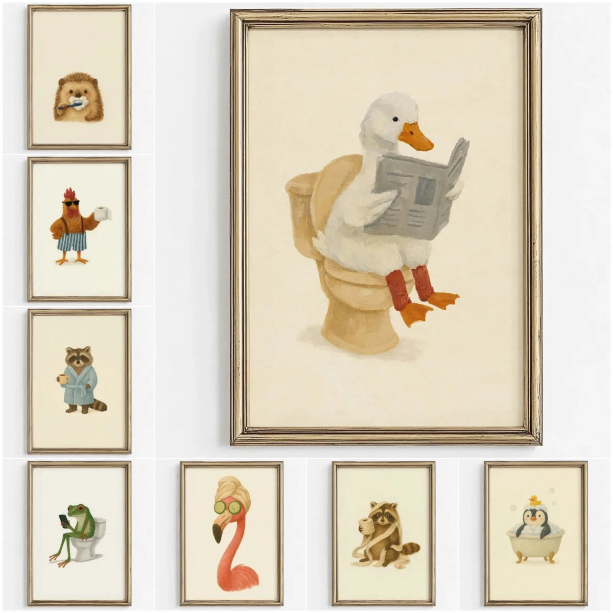 Cute Animal Bubble Bath Poster - Multiple sizes and designs