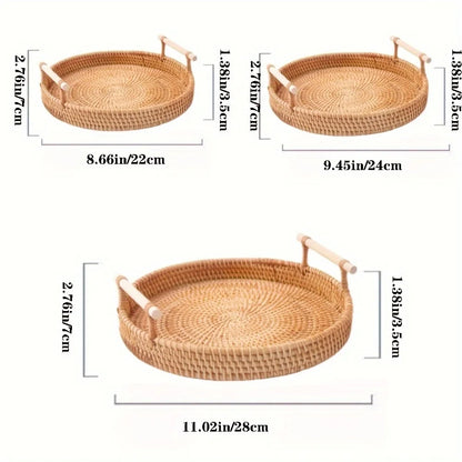 Handwoven Rattan Tray with Handles