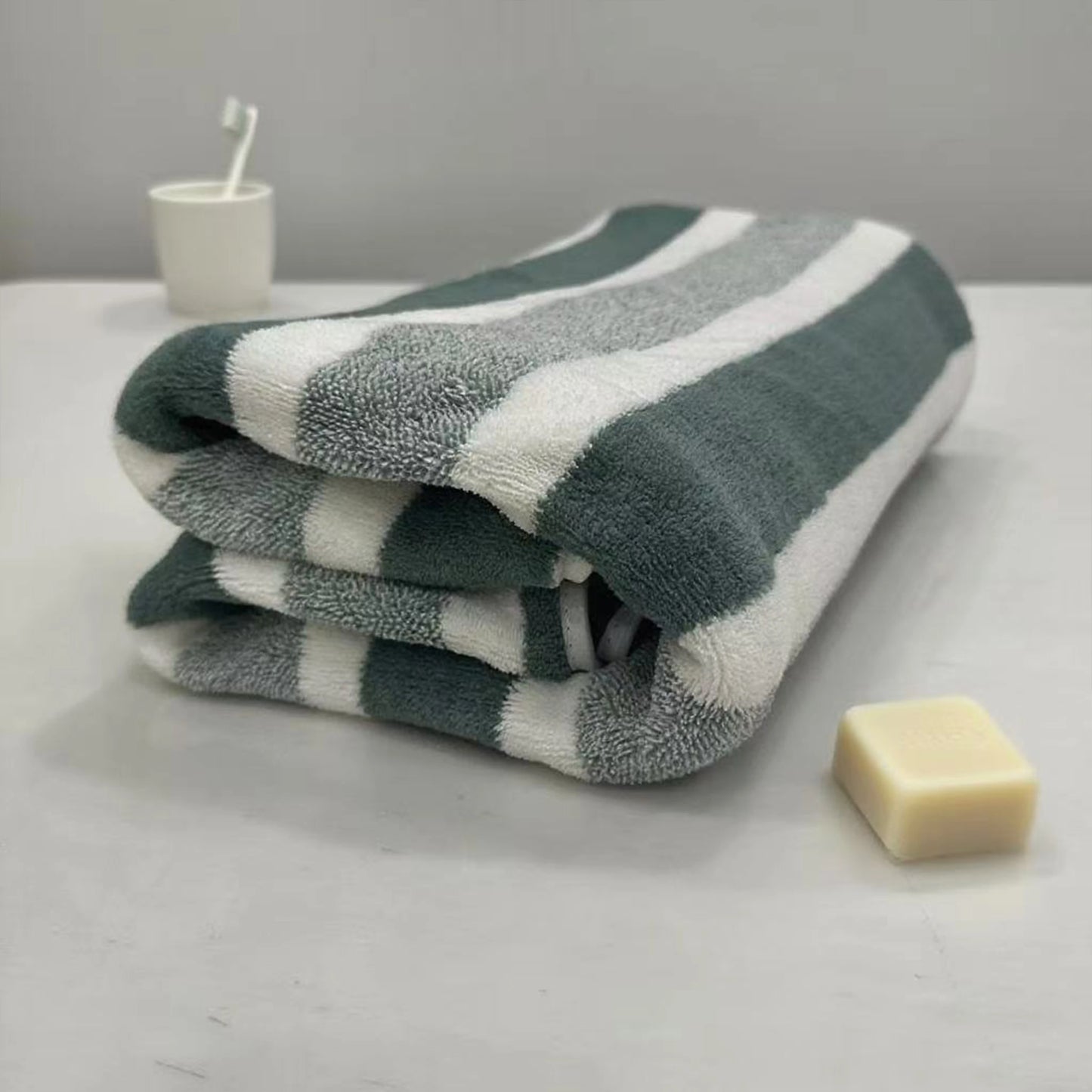Bath Striped Towel - Green or Grey
