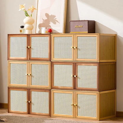Bamboo Wood Grids Stackable Storage Cabinet