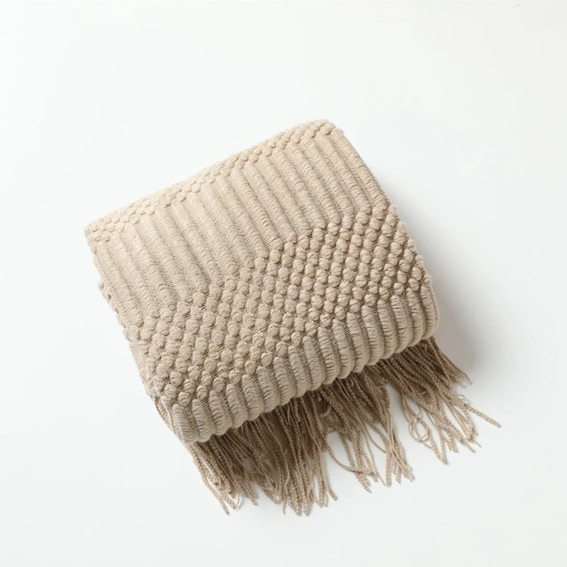 Lightweight Faux Cashmere Knit Throw Blanket with Tassels