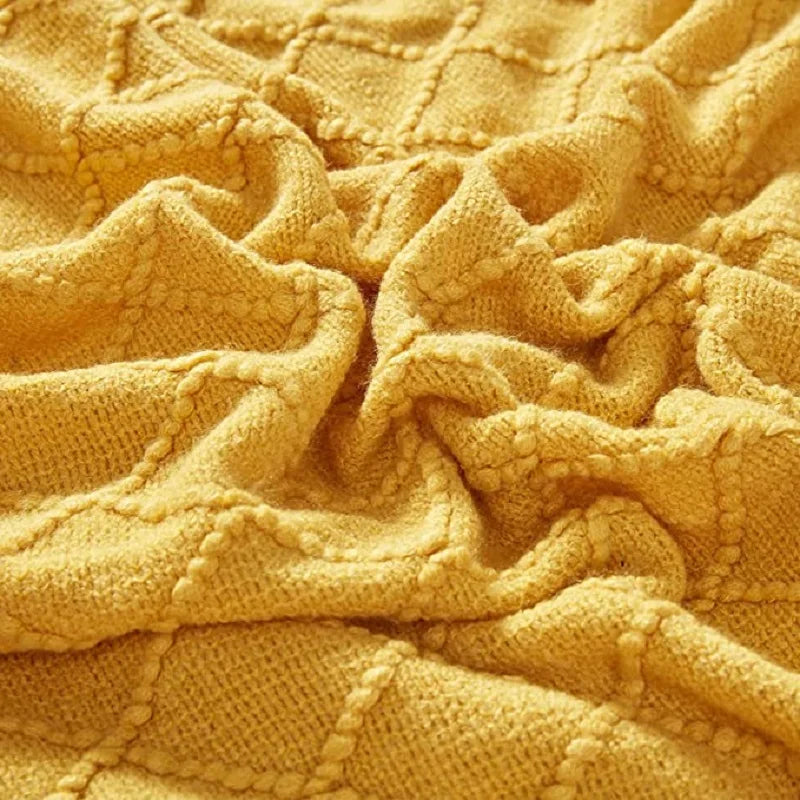 Lightweight Faux Cashmere Knit Throw Blanket with Tassels