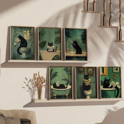Black Cat Bathroom Poster - Multiple sizes and designs