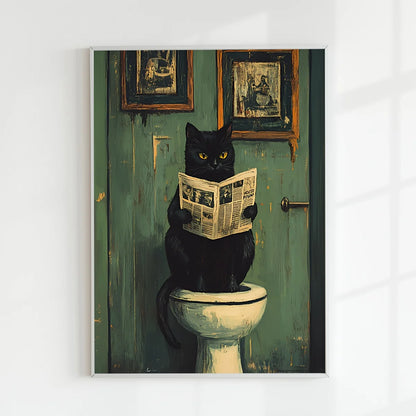Black Cat Bathroom Poster - Multiple sizes and designs