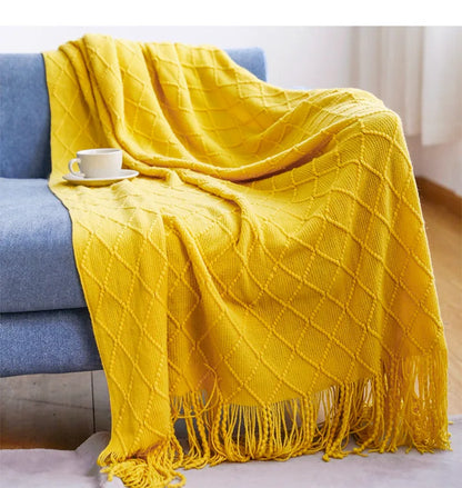 Lightweight Faux Cashmere Knit Throw Blanket with Tassels