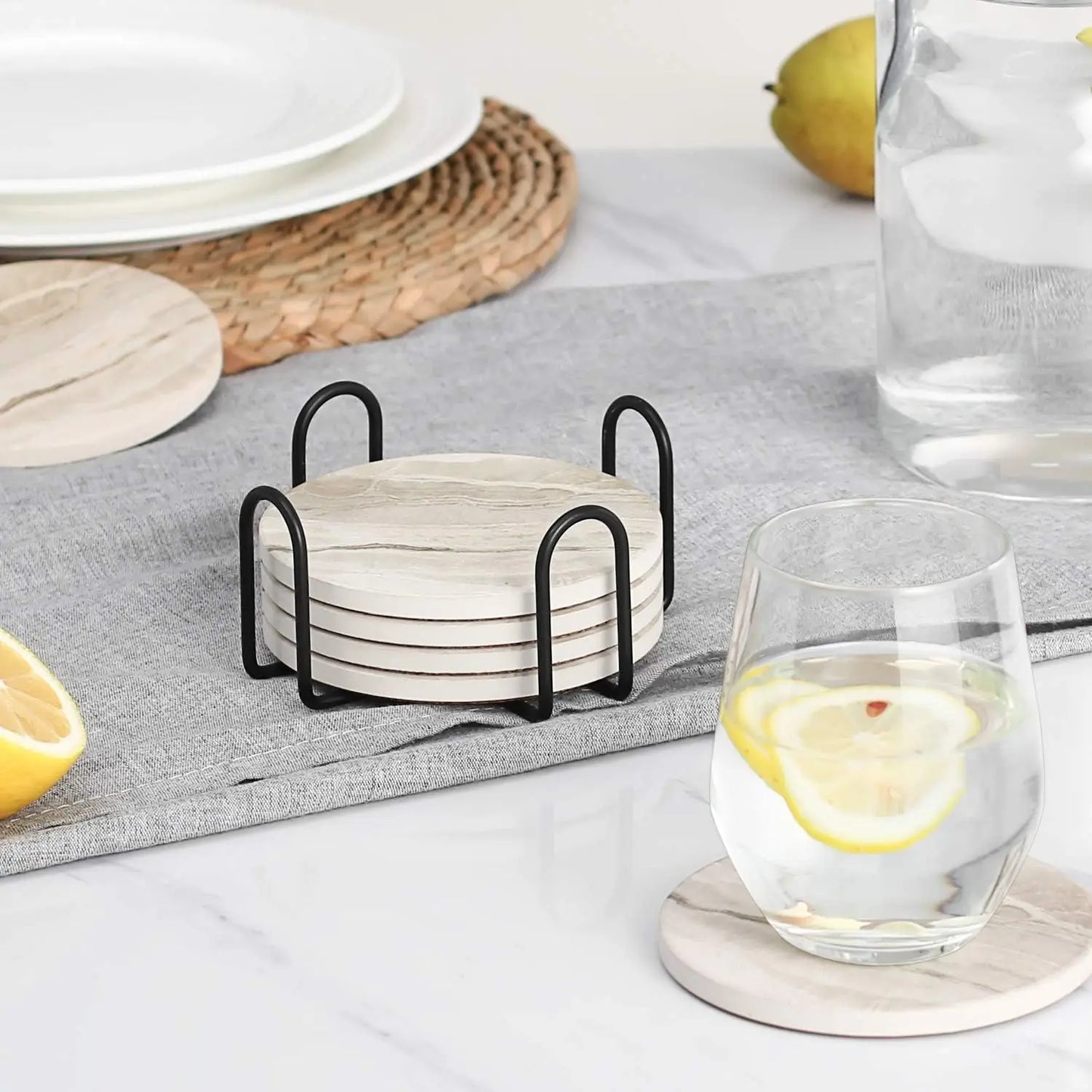 6Pcs Beverage Coaster Set with Bracket