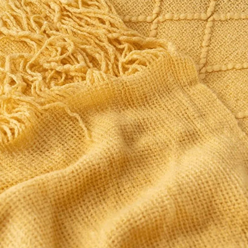 Lightweight Faux Cashmere Knit Throw Blanket with Tassels