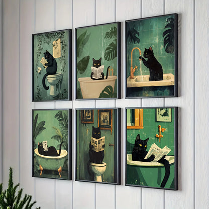 Black Cat Bathroom Poster - Multiple sizes and designs