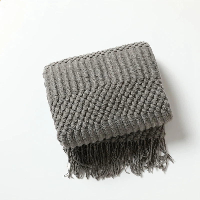 Lightweight Faux Cashmere Knit Throw Blanket with Tassels