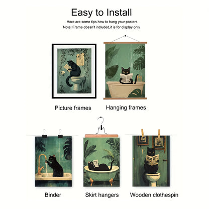Black Cat Bathroom Poster - Multiple sizes and designs