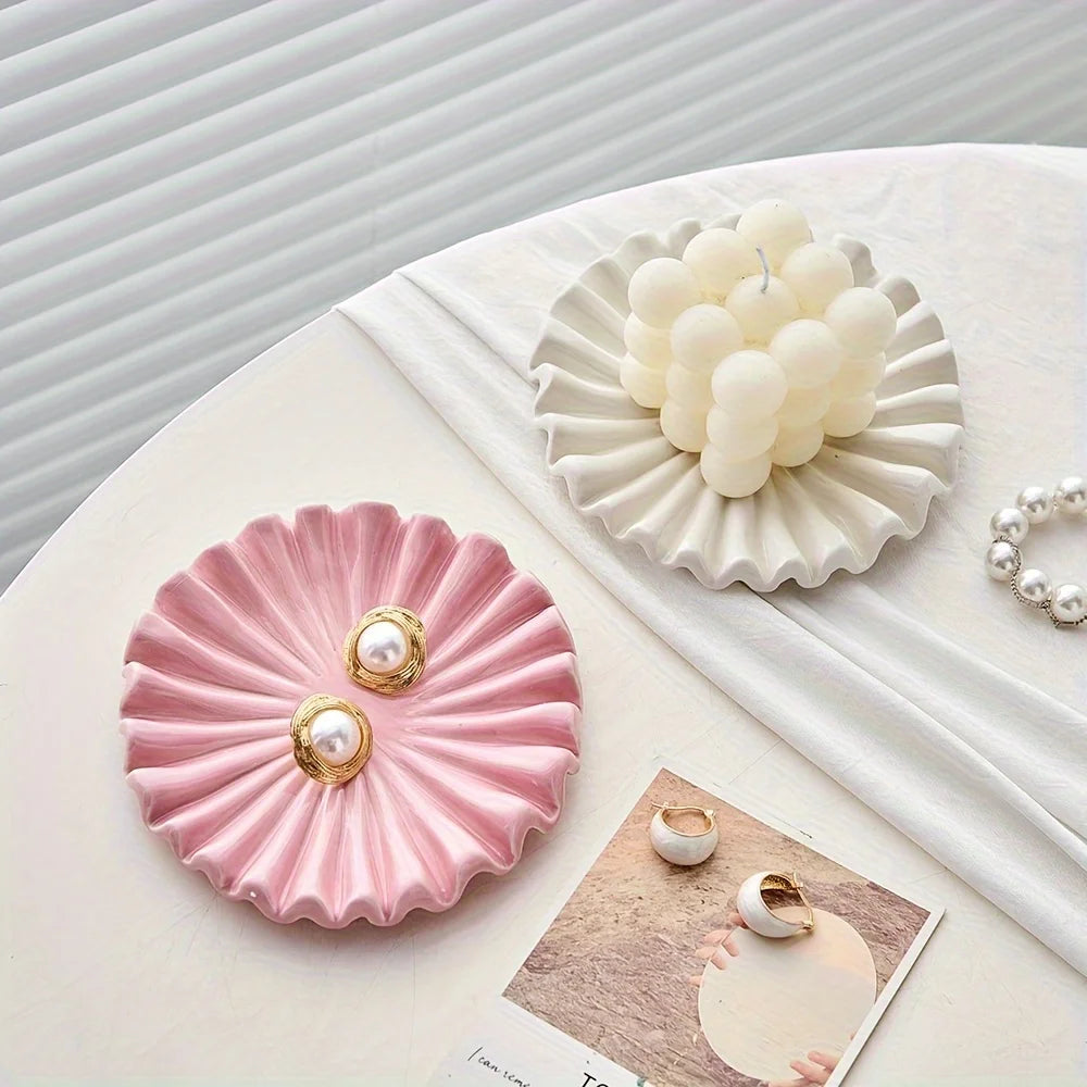 Elegant Ruffle Decorative Tray - White and Pink