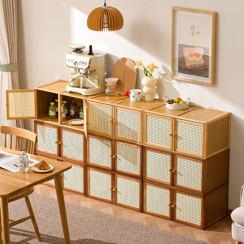 Bamboo Wood Grids Stackable Storage Cabinet