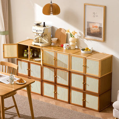 Bamboo Wood Grids Stackable Storage Cabinet