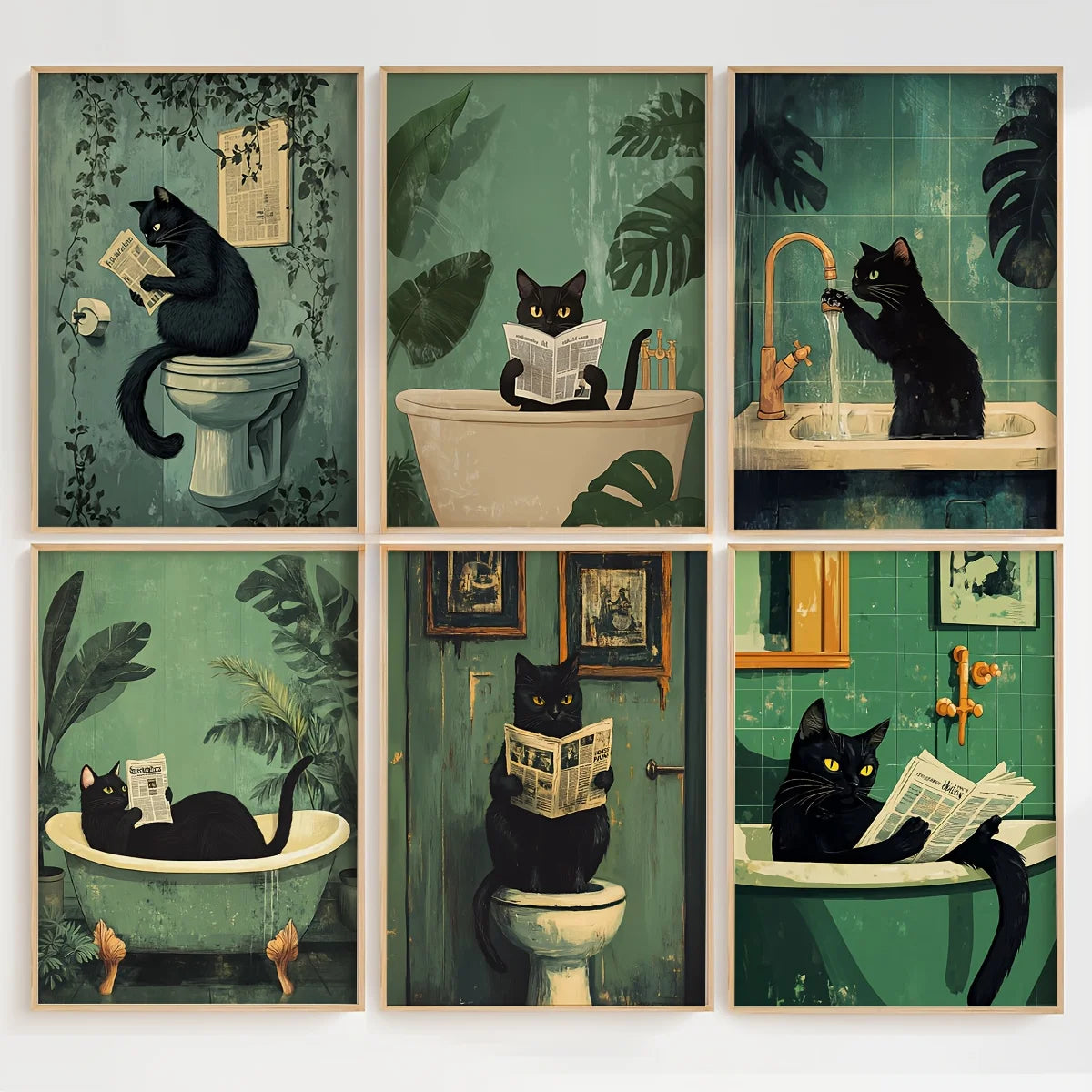 Black Cat Bathroom Poster - Multiple sizes and designs