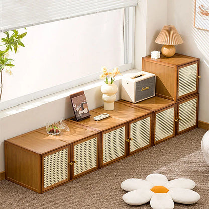 Bamboo Wood Grids Stackable Storage Cabinet