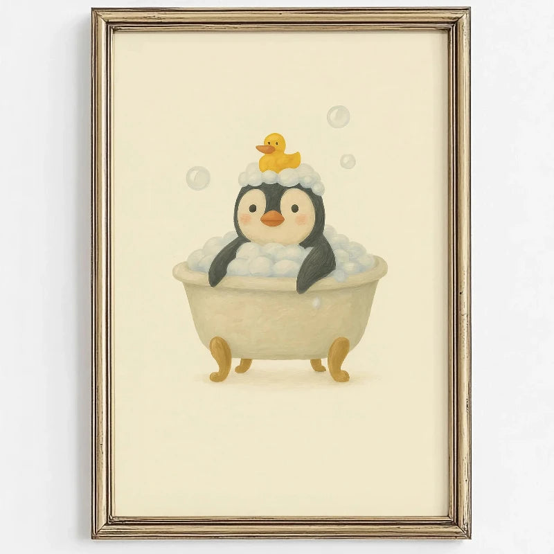 Cute Animal Bubble Bath Poster - Multiple sizes and designs