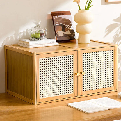 Bamboo Wood Grids Stackable Storage Cabinet