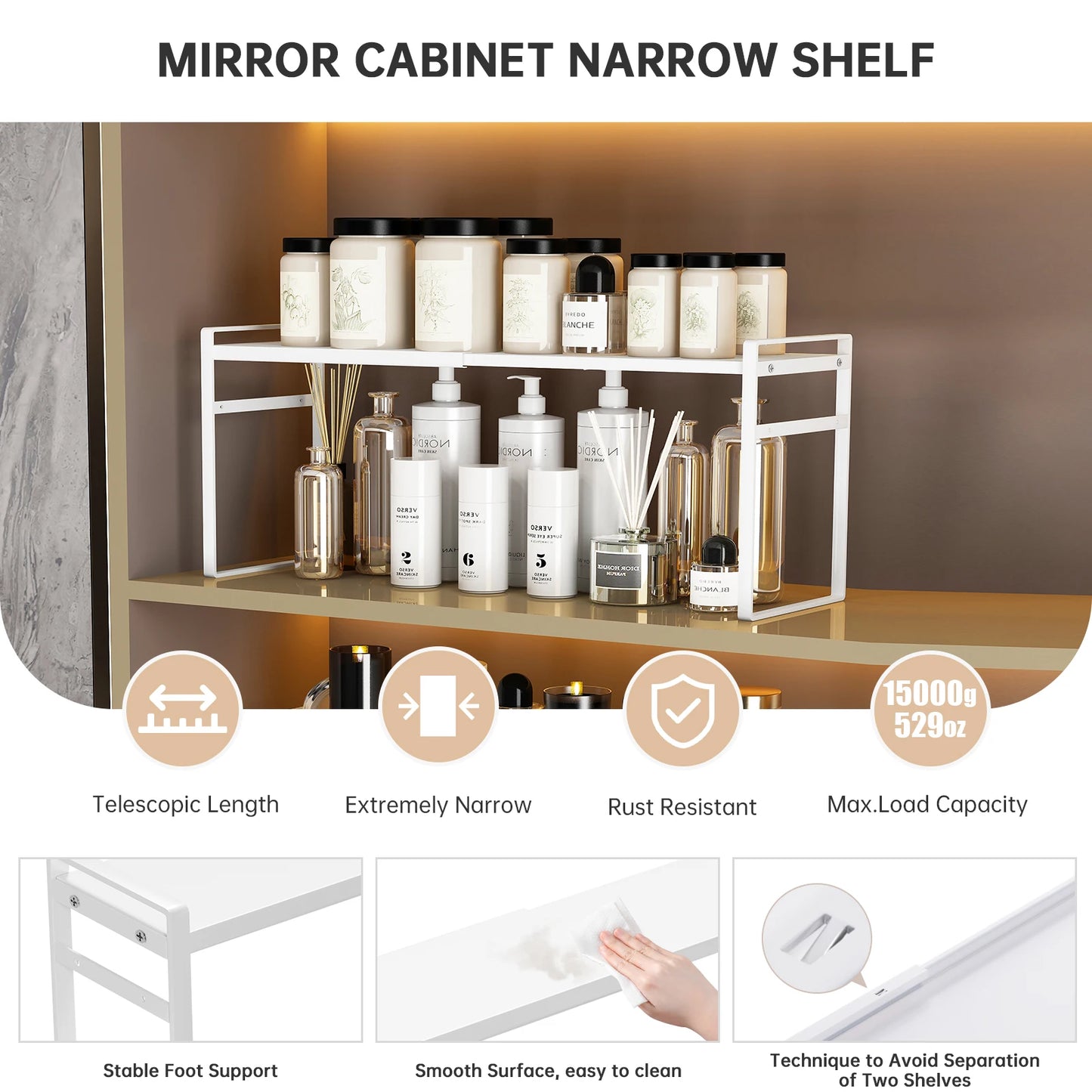 Mirror Cabinet Storage Organiser - Black or White