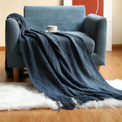 Lightweight Faux Cashmere Knit Throw Blanket with Tassels