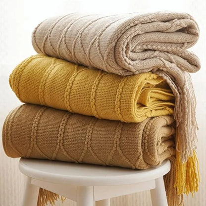 Lightweight Faux Cashmere Knit Throw Blanket with Tassels