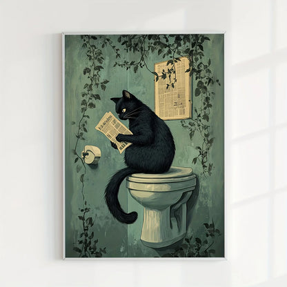 Black Cat Bathroom Poster - Multiple sizes and designs