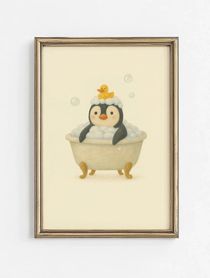 Cute Animal Bubble Bath Poster - Multiple sizes and designs