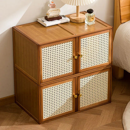 Bamboo Wood Grids Stackable Storage Cabinet