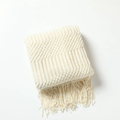 Lightweight Faux Cashmere Knit Throw Blanket with Tassels