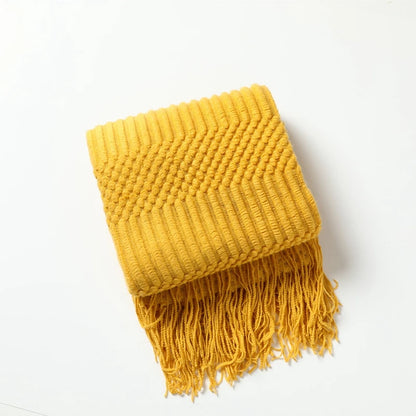 Lightweight Faux Cashmere Knit Throw Blanket with Tassels
