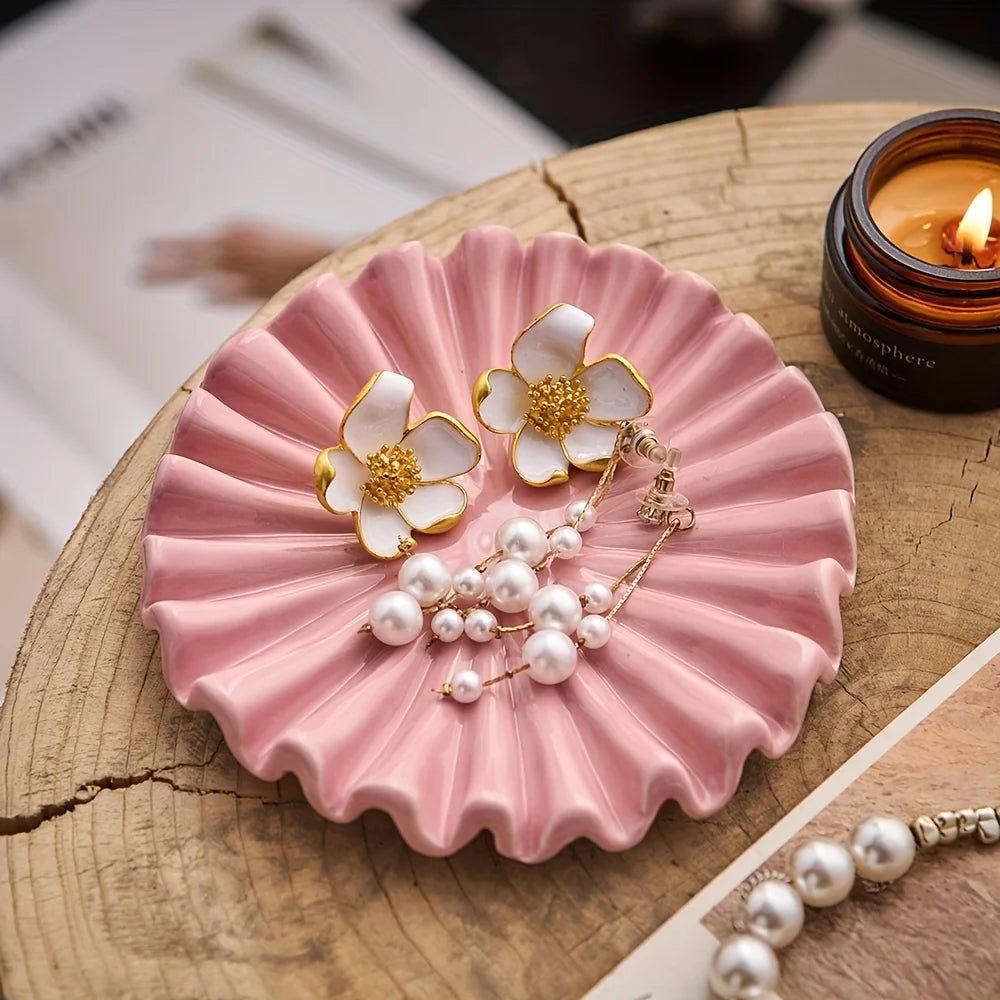 Elegant Ruffle Decorative Tray - White and Pink